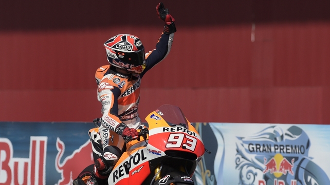 Marc Marquez celebrates after winning the Argentina Grand Prix