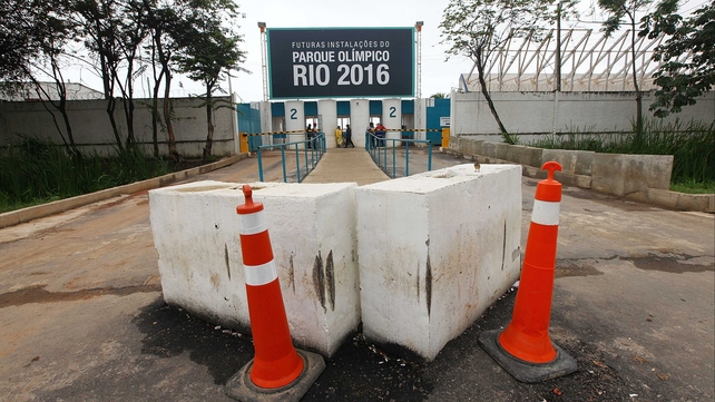 Cones and barricades sit at the entrance to Olympic Park