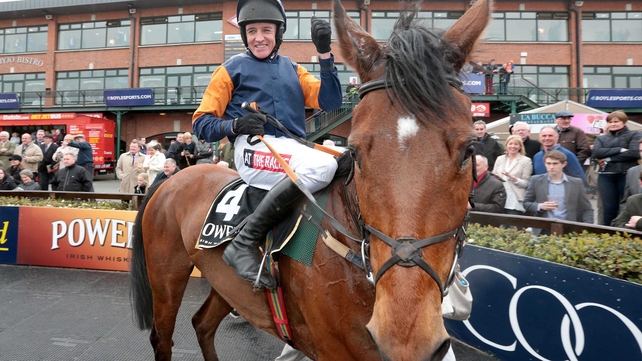 Jockey Barry Geraghty celebrates winning the Powers Gold Cup on Rebel Fitz