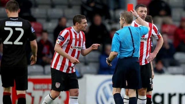 Rory Patterson was sent off for a dangerous tackle on Dave Mulcahy