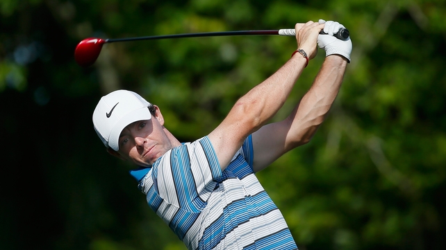 Rory McIlroy hits his tee shot on the seventh hole during the third round of The Players Championship
