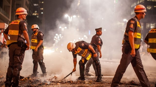 Protesters also clashed with police in Sao Paulo on Thursday night Protesters also clashed with police in Sao Paulo on Thursday night