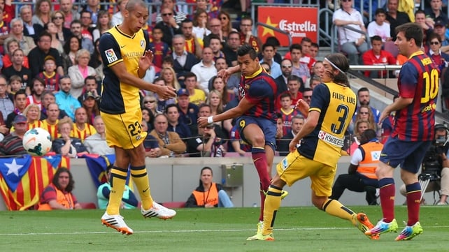 Alexis Sanchez blasts home the opening goal at the Camp Nou as Barca led 1-0 at half-time