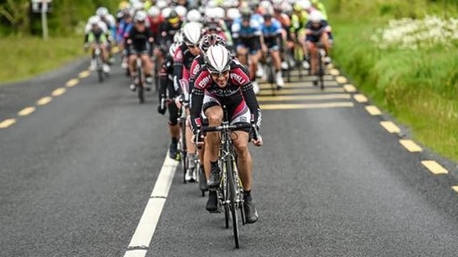 Markus Elbegger leads the peloton on the approach to Roscommon during stage one of the 2014 An Post Rás