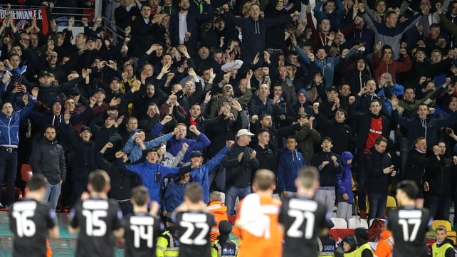 Bohemians players applaud their fans after last night's game