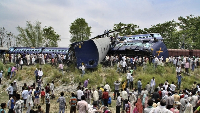 The passenger express train ploughed into a stationary freight train at a local station The passenger express train ploughed into a stationary freight train at a local station