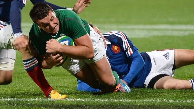 Cian Kelleher scored Ireland's only five pointer against France