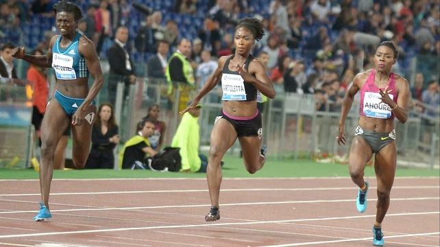 Tori Bowie (left) set a new personal in the 100m in Rome