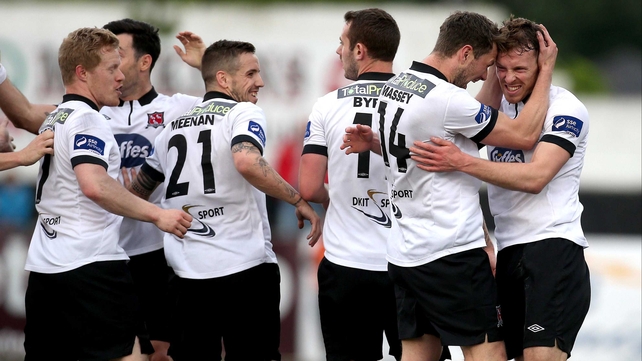 Dundalk celebarate David McMillan's opener at Oriel Park