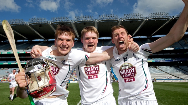Kildare's John O'Malley, Mick Purcell and Ross Kelly celebrate victory