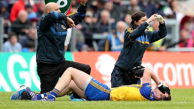 Donie Shine left the field injured against Mayo