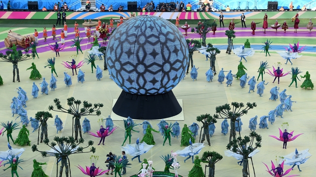 Dancers in the first segment of the ceremony were dressed to represent Brazil's natural treasures