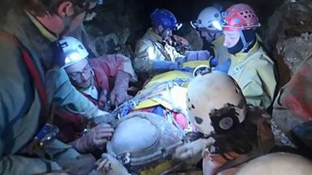 German rescuers have brought to safety an injured caver German rescuers have brought to safety an injured caver