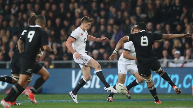 Owen Farrell in action during the second Test at Forsyth Barr Stadium