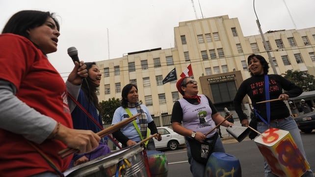 Women shout slogans during a pro-abortion protest in front of the Health Ministry in Lima Women shout slogans during a pro-abortion protest in front of the Health Ministry in Lima