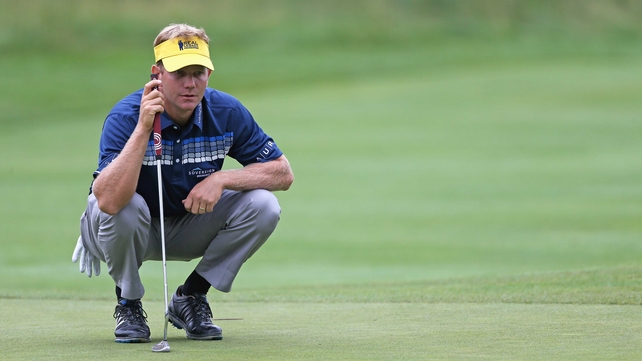 Billy Hurley III lines up a putt on the 17th green
