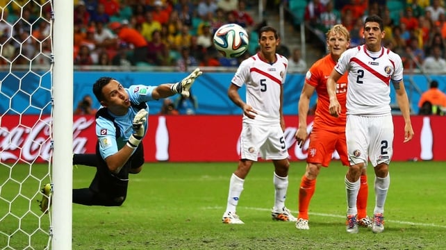 Keylor Navas pulls off a fine save in Costa Rica's World Cup quarter-final against the Netherlands