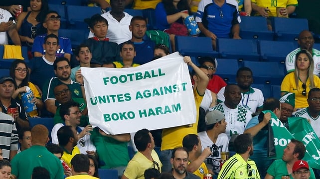 Fans protest against Boko Haram during the World Cup match between Nigeria and Bosnia-Herzegovina Fans protest against Boko Haram during the World Cup match between Nigeria and Bosnia-Herzegovina