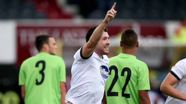 Brian Gartland celebrates scoring the first goal of the game for Dundalk