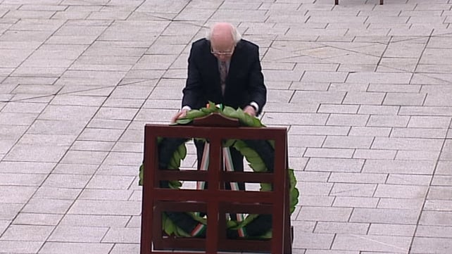 President Michael D Higgins laid a wreath to commemorate all Irish people who have died in wars around the world President Michael D Higgins laid a wreath to commemorate all Irish people who have died in wars around the world