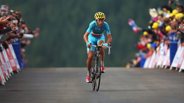 Vincenzo Nibali cycles the finishing straight of stage ten