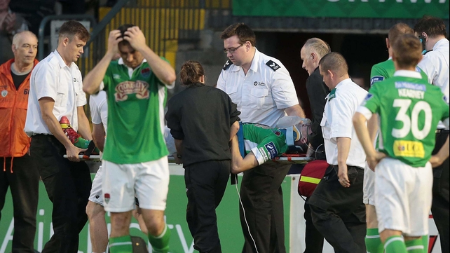 Brian Lenihan was removed from the pitch on a stretcher and taken to the Mater Hospital