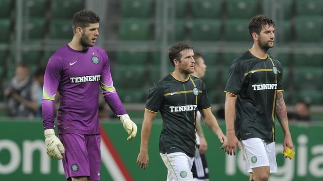 A dejected Fraser Forster, Adam Matthews and Charlie Mulgrew