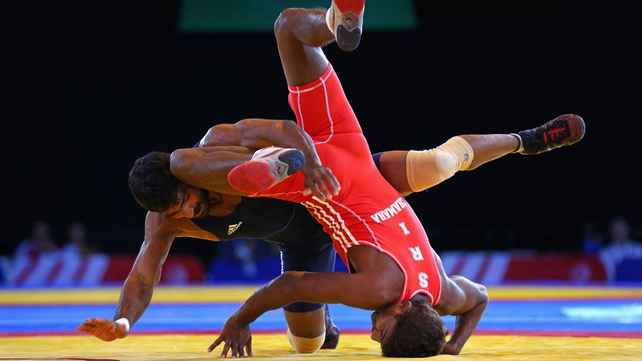 Yogeshwar Dutt of India defeats Chamara Perera of Sri Lanka in the semi-final of the 65kg Men's Wrestling at the Commonwealth Games in Glasgow Yogeshwar Dutt of India defeats Chamara Perera of Sri Lanka in the semi-final of the 65kg Men's Wrestling at the Commonwealth Games in Glasgow