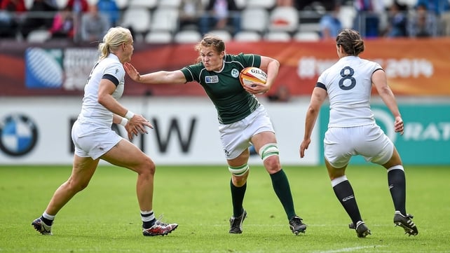 Captain Fiona Coghlan in action against England
