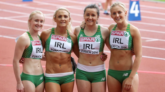 The women's 4x100m relay team of Amy Foster, Kelly Proper, Phil Healy and Sarah Lavin after setting a new national record
