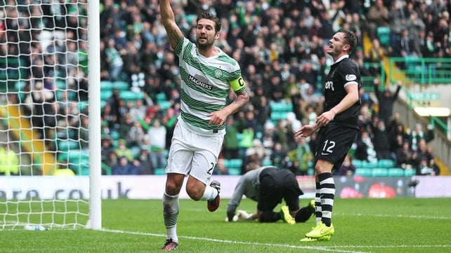 Charlie Mulgrew celebrates as Celtic enjoyed a goal-fest at Parkhead