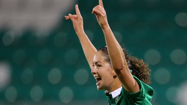 Fiona O'Sullivan celebrates the second goal for Ireland