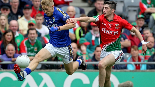 Killian Spillane of Kerry with Seamus Cunniffe of Mayo