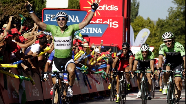 John Degenkolb celebrates his stage win
