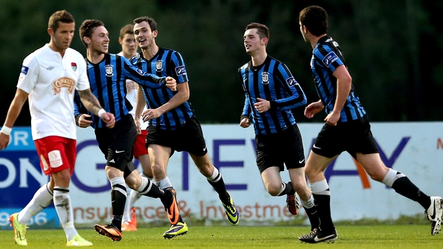 Athlone's John Mulroy celebrates scoring his sides first goal