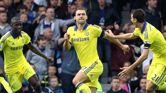 Chelsea's Branislav Ivanovic celebrates scoring his team's second goal at Goodison Park