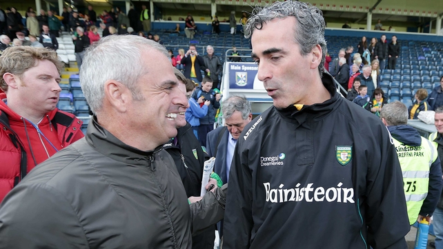 Paul McGinley with the man who plotted Dublin's downfall on Sunday, Donegal boss Jim McGuinness