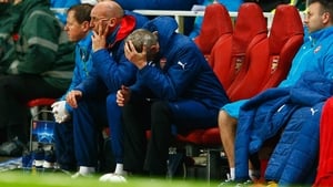 Arsene Wenger reacts on the bench as a 3-0 Arsenal lead is lost Arsene Wenger reacts on the bench as a 3-0 Arsenal lead is lost