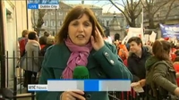 One News: Childcare sector workers protest at Leinster House One News: Childcare sector workers protest at Leinster House