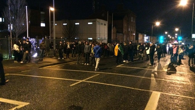 Protesters on the North Circular Road outside Mountjoy Prison