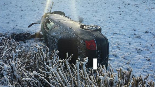 An overturned car in Co Leitrim (Pic: An Garda Síochána) An overturned car in Co Leitrim (Pic: An Garda Síochána)