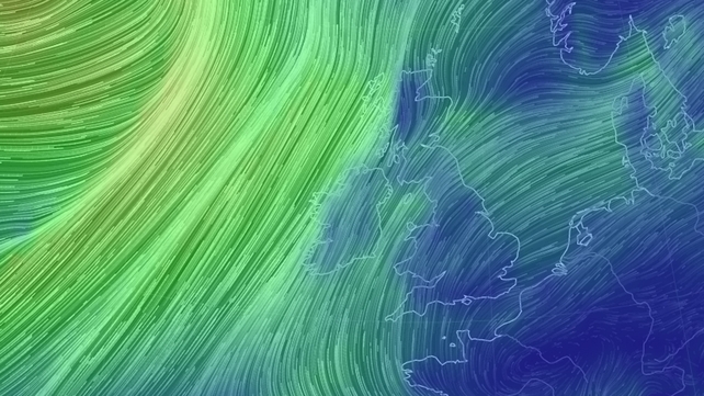Met Éireann has forecast winds with gusts of 110 to 130km/h in parts (pic: earth.nullschool.net) Met Éireann has forecast winds with gusts of 110 to 130km/h in parts (pic: earth.nullschool.net)