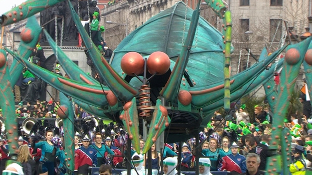 A giant spider is among the displays as part of the Dublin city parade