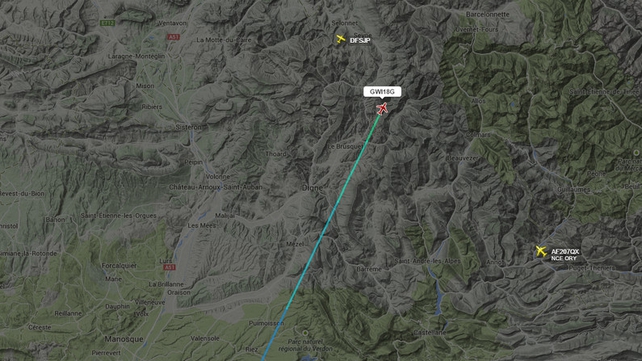 The last position of the Germanwings flight according to Flightradar24