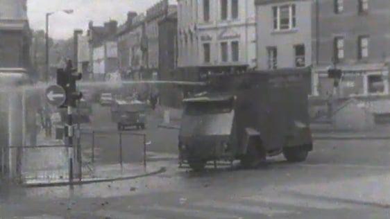 Water cannon being used by the police during riots in Derry on 14 July, 1969.