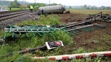 Debris lies on the ground after a crash near Ibbenbueren, Germany