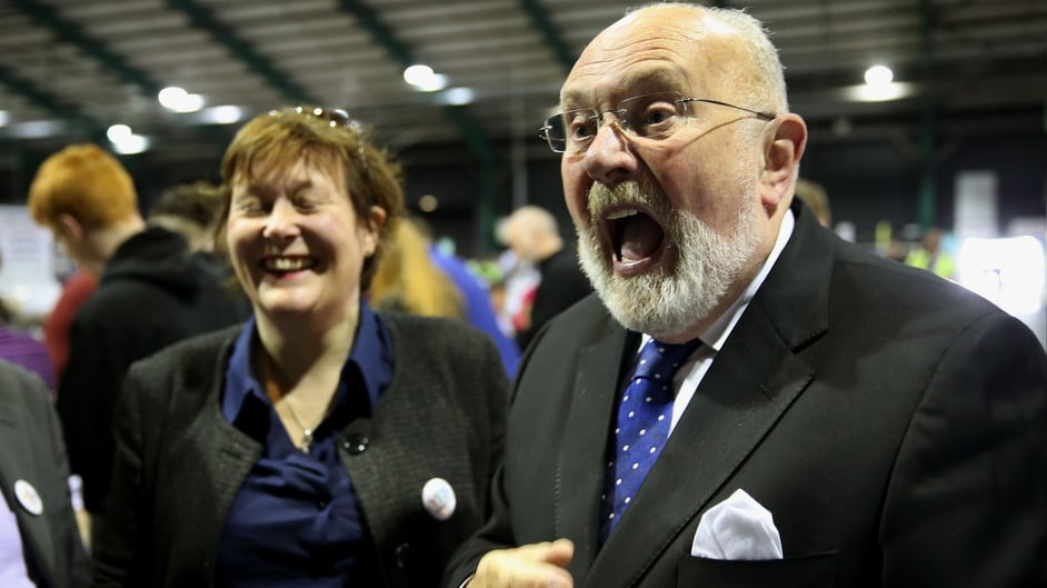 Senator David Norris arrives at the RDS as counting of votes in the referendums on same-sex marriage and presidential-age get under way