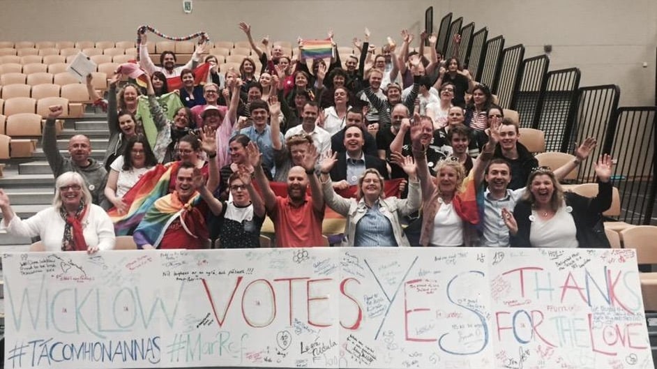 Yes campaigners in Wicklow celebrate ahead of official results in same-sex marriage referendum