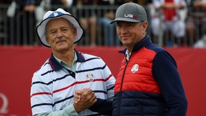 Bill Murray and Davis Love during a celebrity scramble match at Hazeltine yesterday Bill Murray and Davis Love during a celebrity scramble match at Hazeltine yesterday