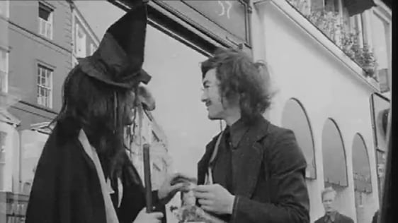 Mike Murphy as a witch on Grafton Street, Dublin in 1972
